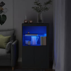 Armoire latérale avec lumières led noir bois d'ingénierie Vidaxl