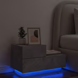 vidaXL Table de chevet avec lumières LED gris béton 70x36x40,5 cm
