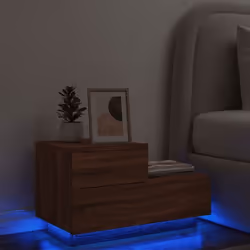 vidaXL Table de chevet avec lumières LED chêne marron 70x36x40,5 cm