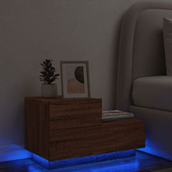 vidaXL Table de chevet avec lumières LED chêne marron 70x36x40,5 cm