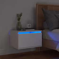 vidaXL Table de chevet murale avec lumières LED blanc