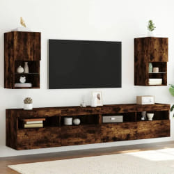 vidaXL Meubles TV avec lumières LED 2 pcs chêne fumé 30,5x30x60 cm