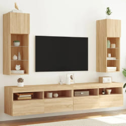 vidaXL Meubles TV avec lumières LED 2 pièces - Chêne sonoma