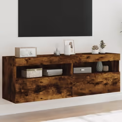 vidaXL Meubles TV muraux et lumières LED 2pcs chêne fumé 60x30x40 cm