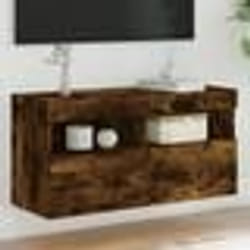 vidaXL Meuble TV mural avec lumières LED chêne fumé 80x30x40 cm