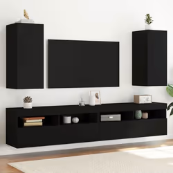 vidaXL Meubles TV muraux avec lumières LED 2 pcs noir 30,5x35x70 cm