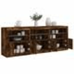 vidaXL Buffet avec lumières LED chêne fumé 181,5x37x67 cm