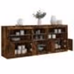 vidaXL Buffet avec lumières LED chêne fumé 162x37x67 cm