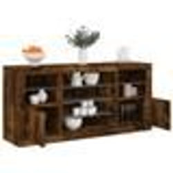 vidaXL Buffet avec lumières LED chêne fumé 142,5x37x67 cm