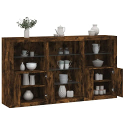vidaXL Buffet avec lumières LED chêne fumé 181,5x37x100 cm