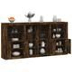 vidaXL Buffet avec lumières LED chêne fumé 202x37x100 cm