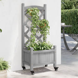 Vidaxl - Jardinière avec treillis et roues gris bois massif de sapin