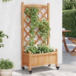 Vidaxl - Jardinière avec treillis et roues marron bois massif de sapin