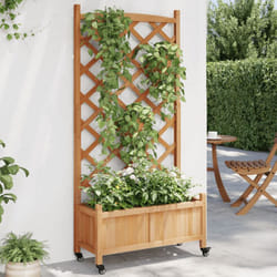 Vidaxl - Jardinière avec treillis et roues marron bois massif de sapin