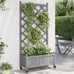 Vidaxl - Jardinière avec treillis et roues gris bois massif de sapin