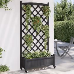 Cette jardinière en bois avec treillis et roues est un excellent choix pour les plantes grimpantes dans votre jardin, sur vot ...