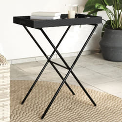 Table à plateau pliable noir 65x40x75 cm résine tressée Vidaxl