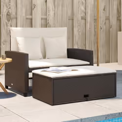 vidaXL Canapé de jardin avec coussins 2 places marron résine tressée