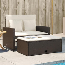 vidaXL Canapé de jardin avec coussins 2 places marron résine tressée