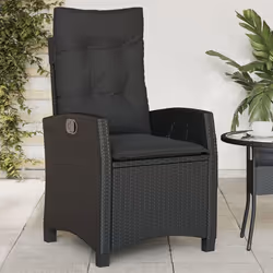vidaXL Chaise inclinable de jardin avec coussins noir résine tressée
