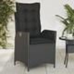 vidaXL Chaise inclinable de jardin avec coussins noir résine tressée