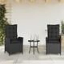 vidaXL Chaises inclinables de jardin lot de 2 et coussins noir rotin