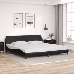 vidaXL Cadre de Lit sans Matelas Lit Rembourré avec Sommier à Lattes Lit Double avec Pied Chambre à Coucher Noir 200x200 3732 ...
