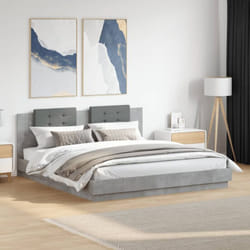 Vidaxl Cadre De Lit Avec Led Sans Matelas Gris Béton 160x200 Cm