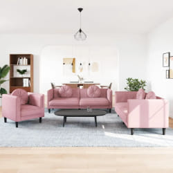 vidaXL Ensemble de canapés 3 pcs avec coussins rose velours