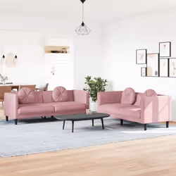 vidaXL Ensemble de canapés 2 pcs avec coussins rose velours