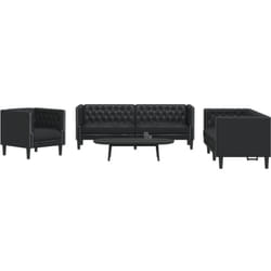 Vidaxl - Ensemble de canapé Chesterfield 3 pcs noir similicuir
