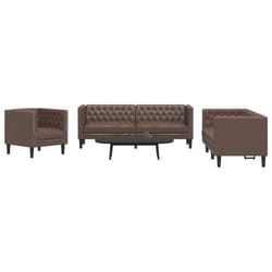 Vidaxl Ensemble De Canapé Chesterfield 3 Pcs Marron Similicuir