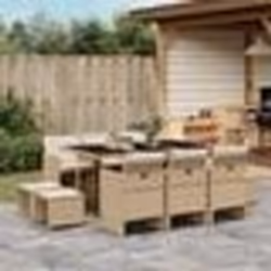 vidaXL Ensemble à manger de jardin et coussins 11 pcs beige poly rotin