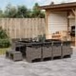 vidaXL Ensemble à manger de jardin coussins 13 pcs gris résine tressée