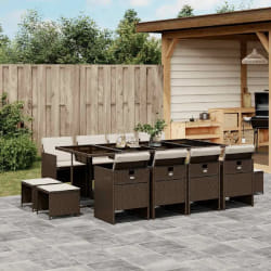 vidaXL Ensemble à manger de jardin avec coussins 13 pcs marron rotin