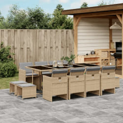 vidaXL Ensemble à manger Rotin Beige Mélangé - 13 pcs