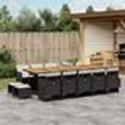 vidaXL Ensemble à manger de jardin 15 pcs coussins noir résine tressée