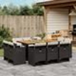 vidaXL Ensemble à manger de jardin 11 pcs coussins noir résine tressée