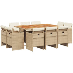 Ensemble à manger de jardin et coussins 11 pcs beige poly rotin Vidaxl