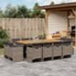 vidaXL Ensemble à manger de jardin coussins 13 pcs gris résine tressée