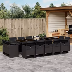 vidaXL Ensemble à manger de jardin 15 pcs coussins noir résine tressée