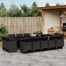 vidaXL Ensemble à manger de jardin 15 pcs coussins noir résine tressée