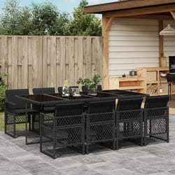 vidaXL Ensemble à manger de jardin 9pcs coussins noir résine tressée