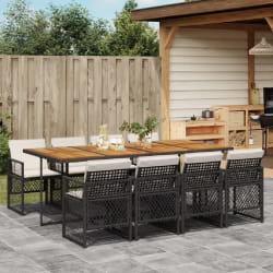vidaXL Ensemble à manger de jardin 9pcs coussins noir résine tressée