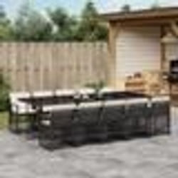 vidaXL Ensemble à manger de jardin 11 pcs coussins noir résine tressée