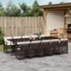 vidaXL Ensemble à manger de jardin et coussins 11 pcs marron rotin