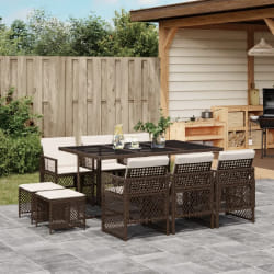 vidaXL Ensemble à manger de jardin et coussins 11 pcs marron rotin