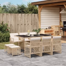 vidaXL Ensemble à manger de jardin et coussins 11 pcs beige poly rotin