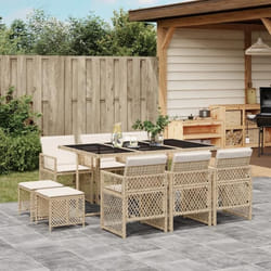 vidaXL Ensemble à manger de jardin et coussins 11 pcs beige poly rotin