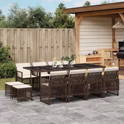 vidaXL Ensemble à manger de jardin avec coussins 13 pcs marron rotin